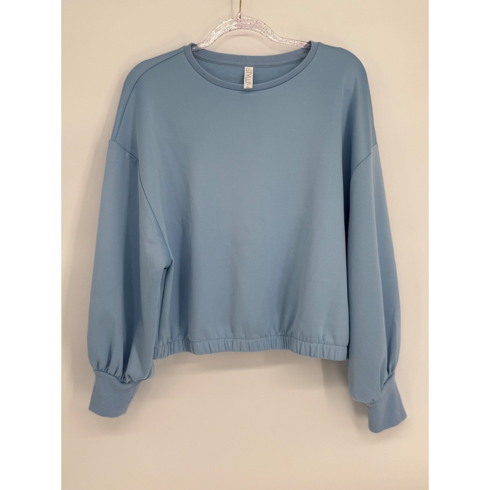 Stylus Womens Relaxed Balloon Sleeve Cropped Sweatshirt Light Blue Sz L NWT